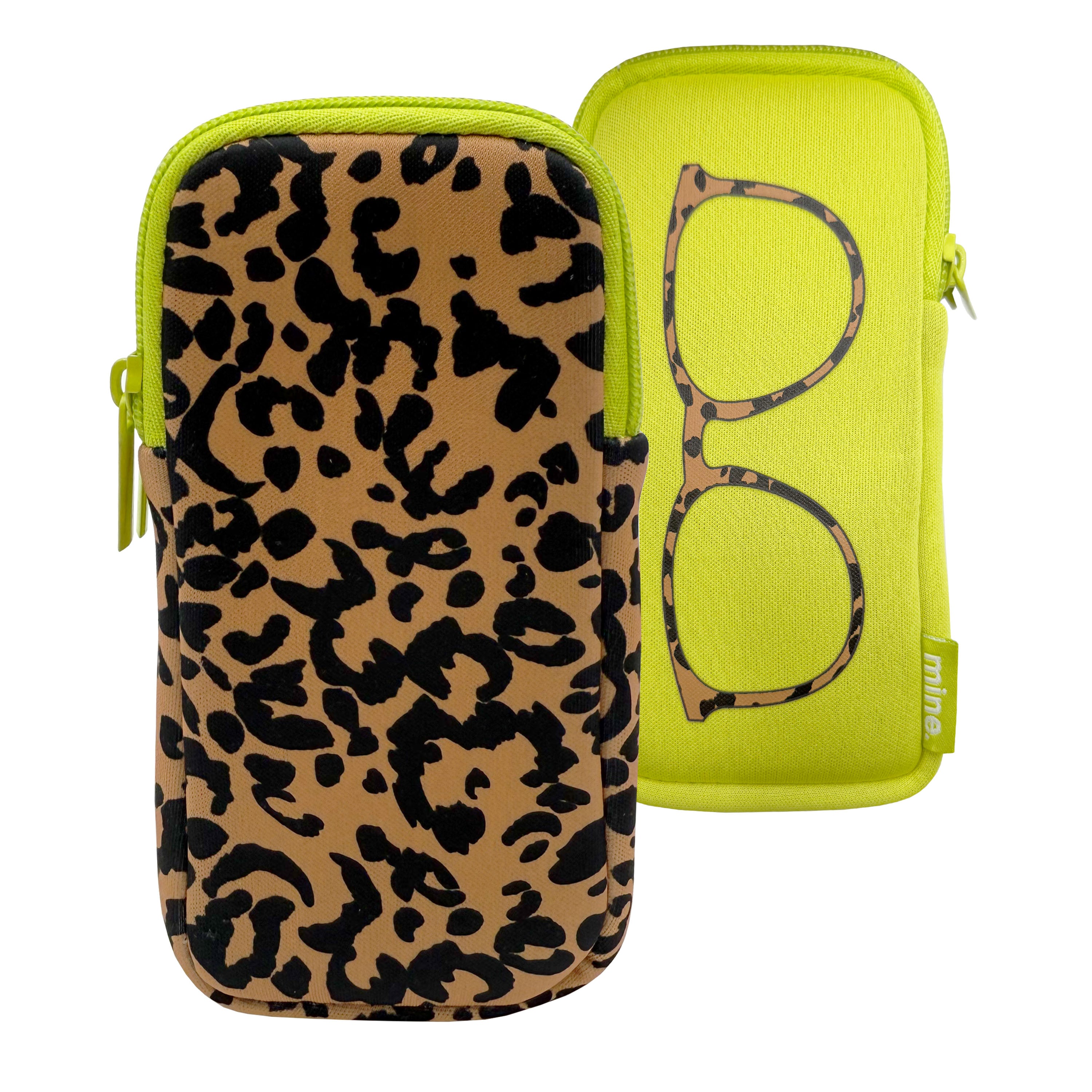 DOUBLE EYEGLASS CASE - LEOPARD LIME
