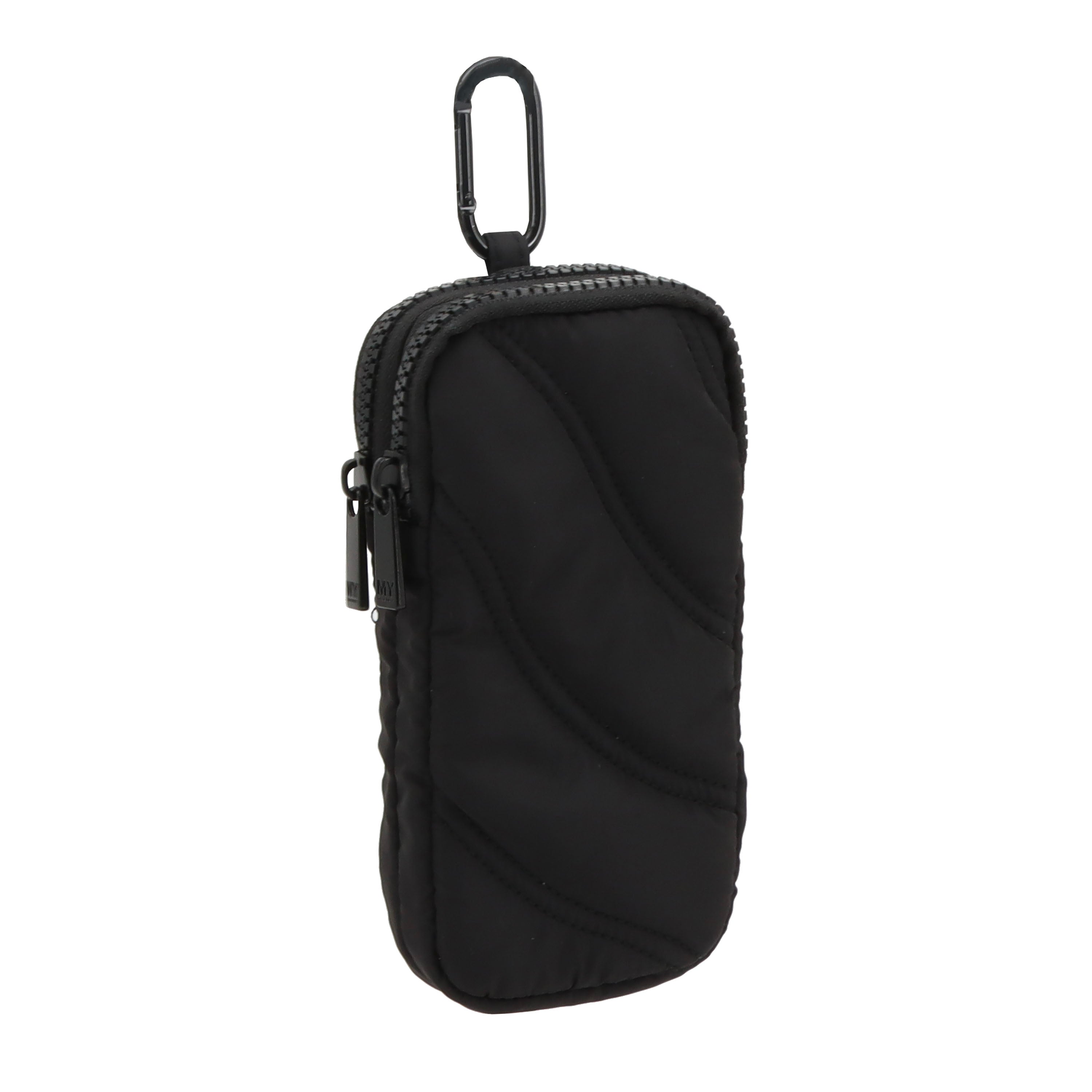 PUFFER DOUBLE EYEGLASS CASE WITH CARABINER - BLACK