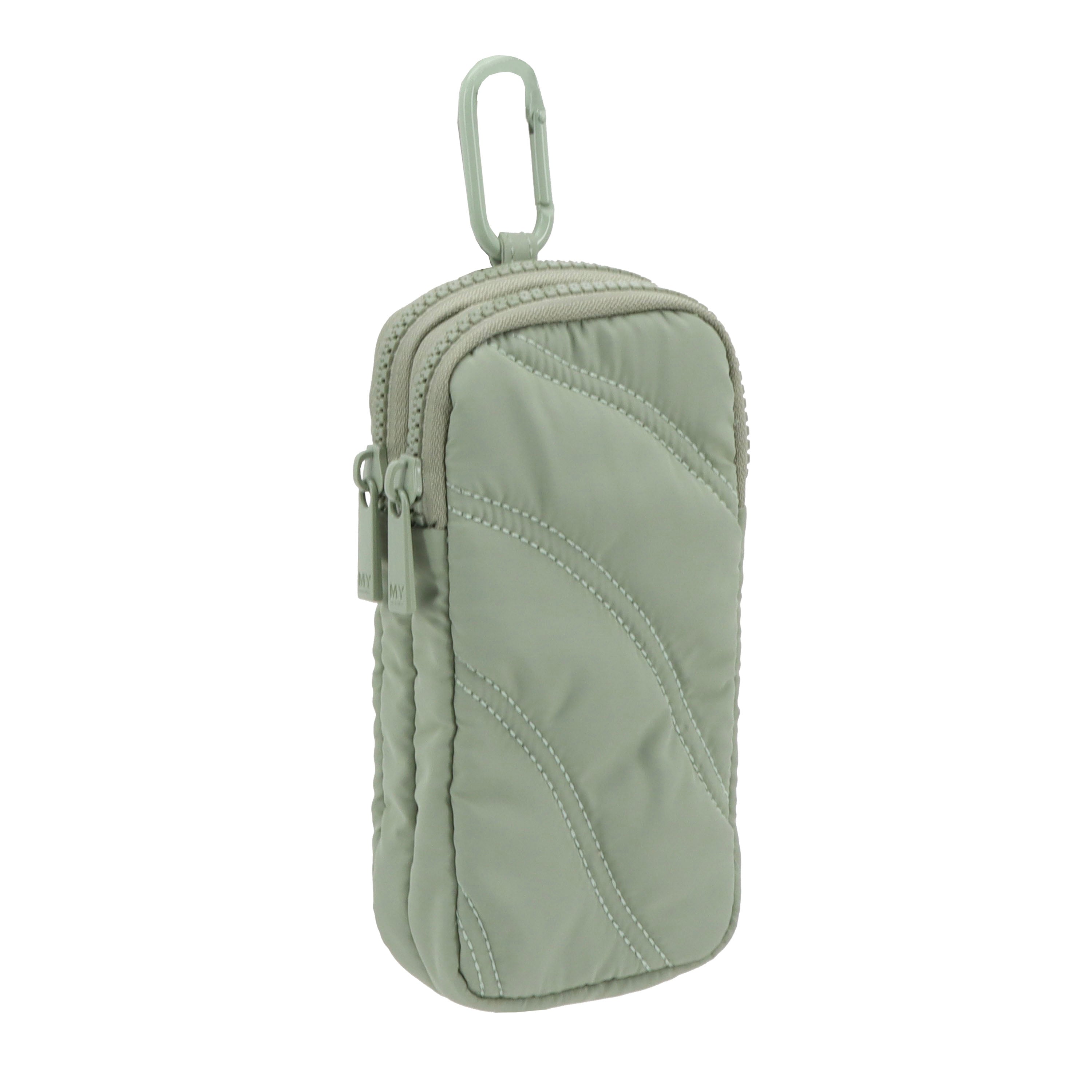 PUFFER DOUBLE EYEGLASS CASE WITH CARABINER - SAGE GREEN