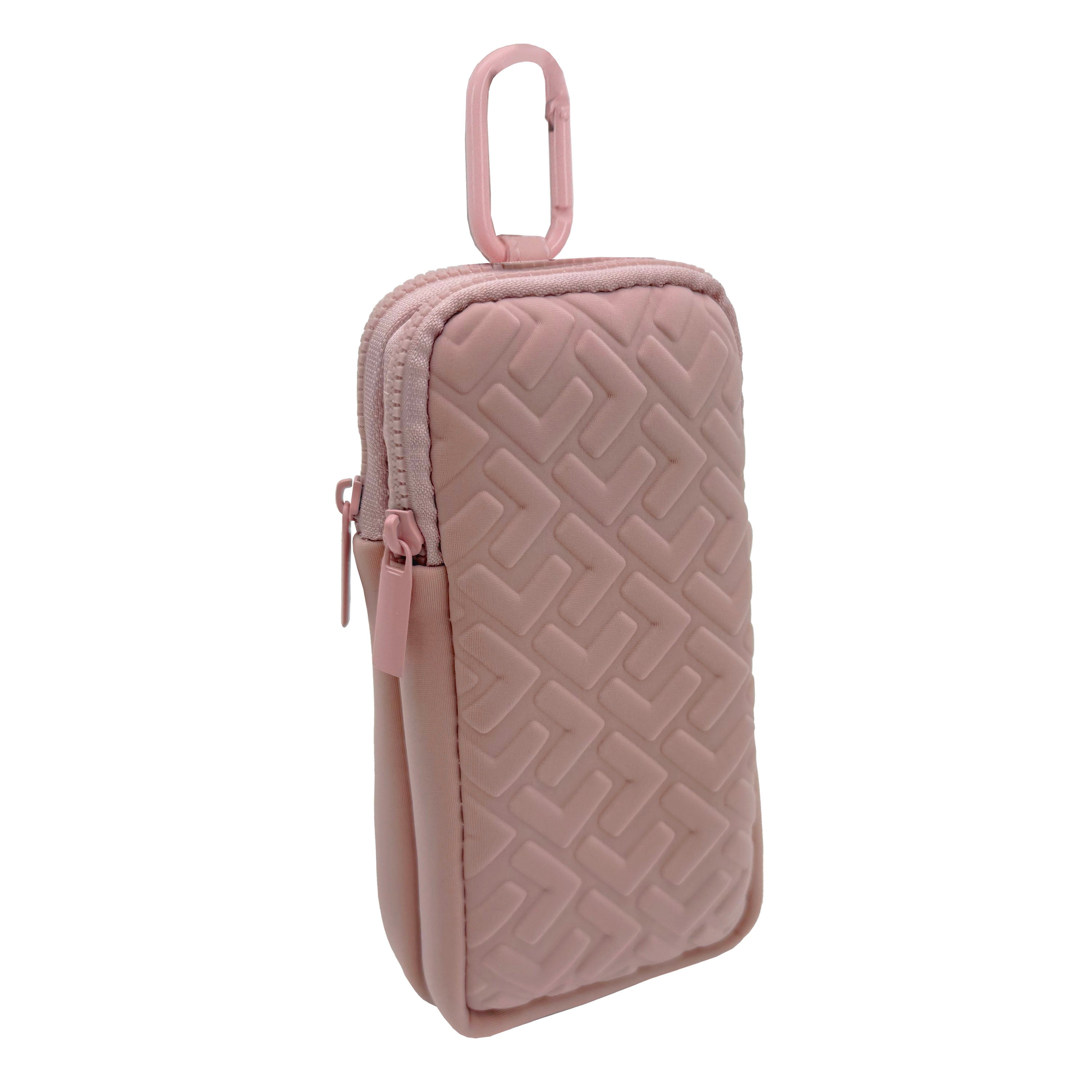 Étui à lunettes double en néoprène avec mousqueton - Rose poudré