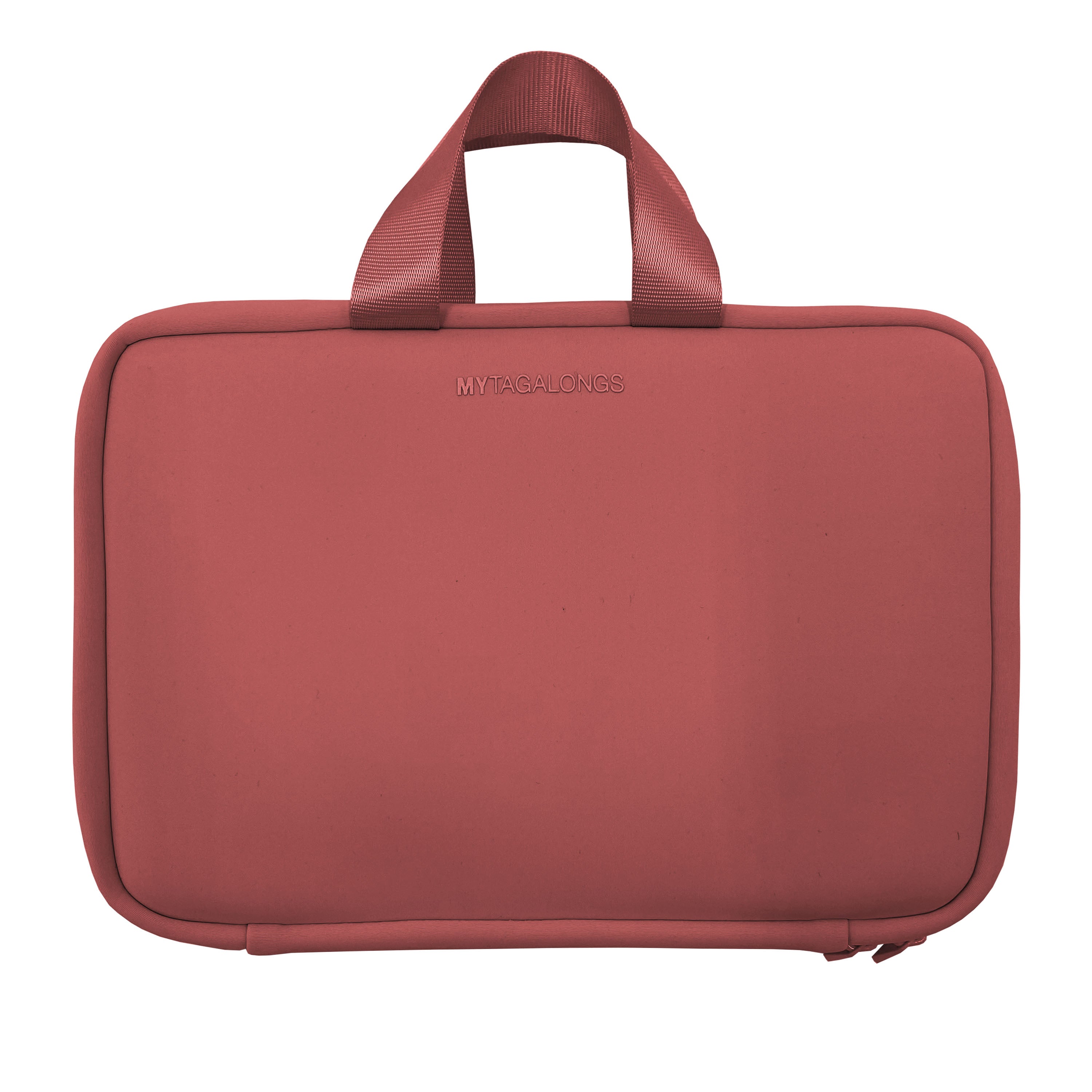 red hanging travel toiletry case