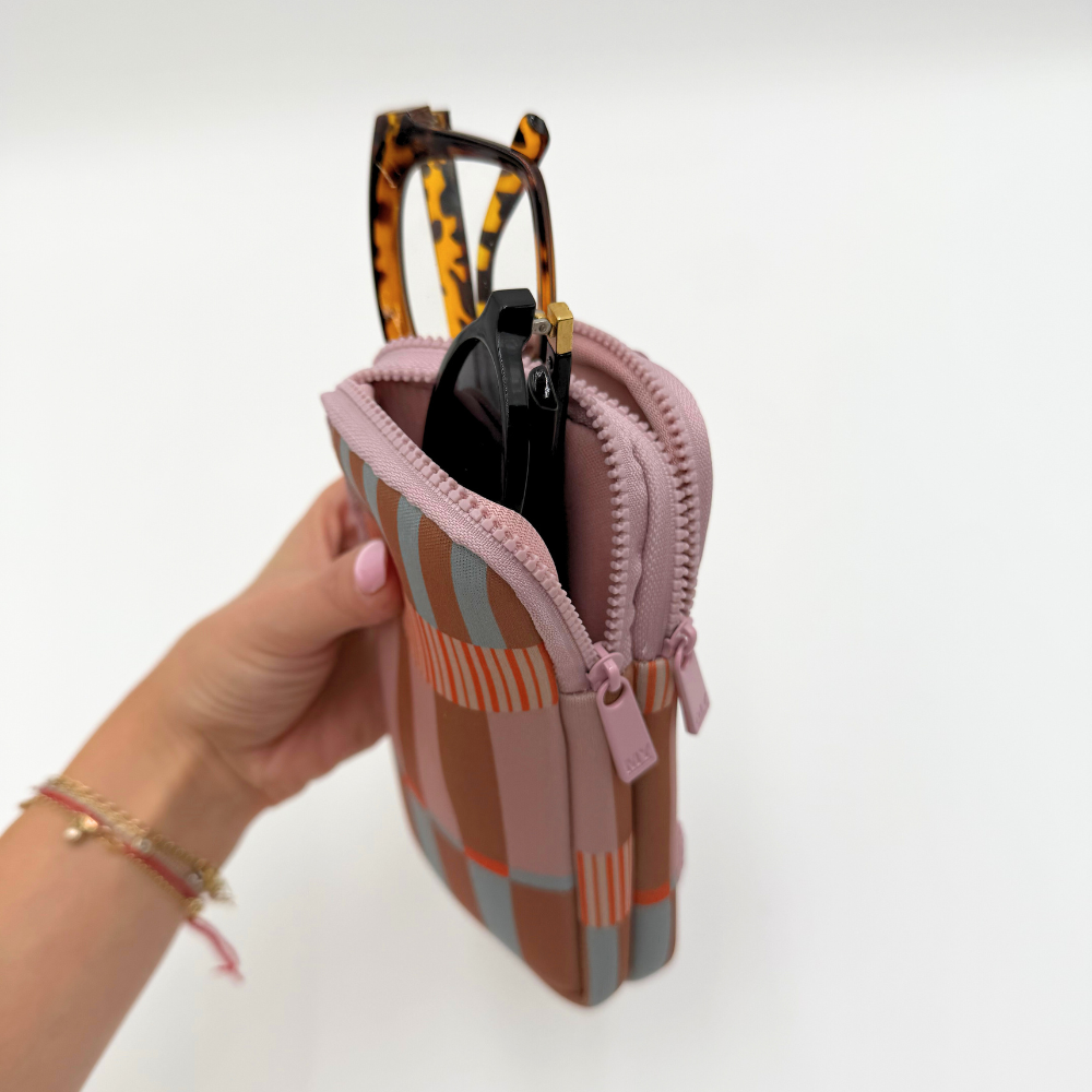 Étui à lunettes double en néoprène avec mousqueton - Multicolore