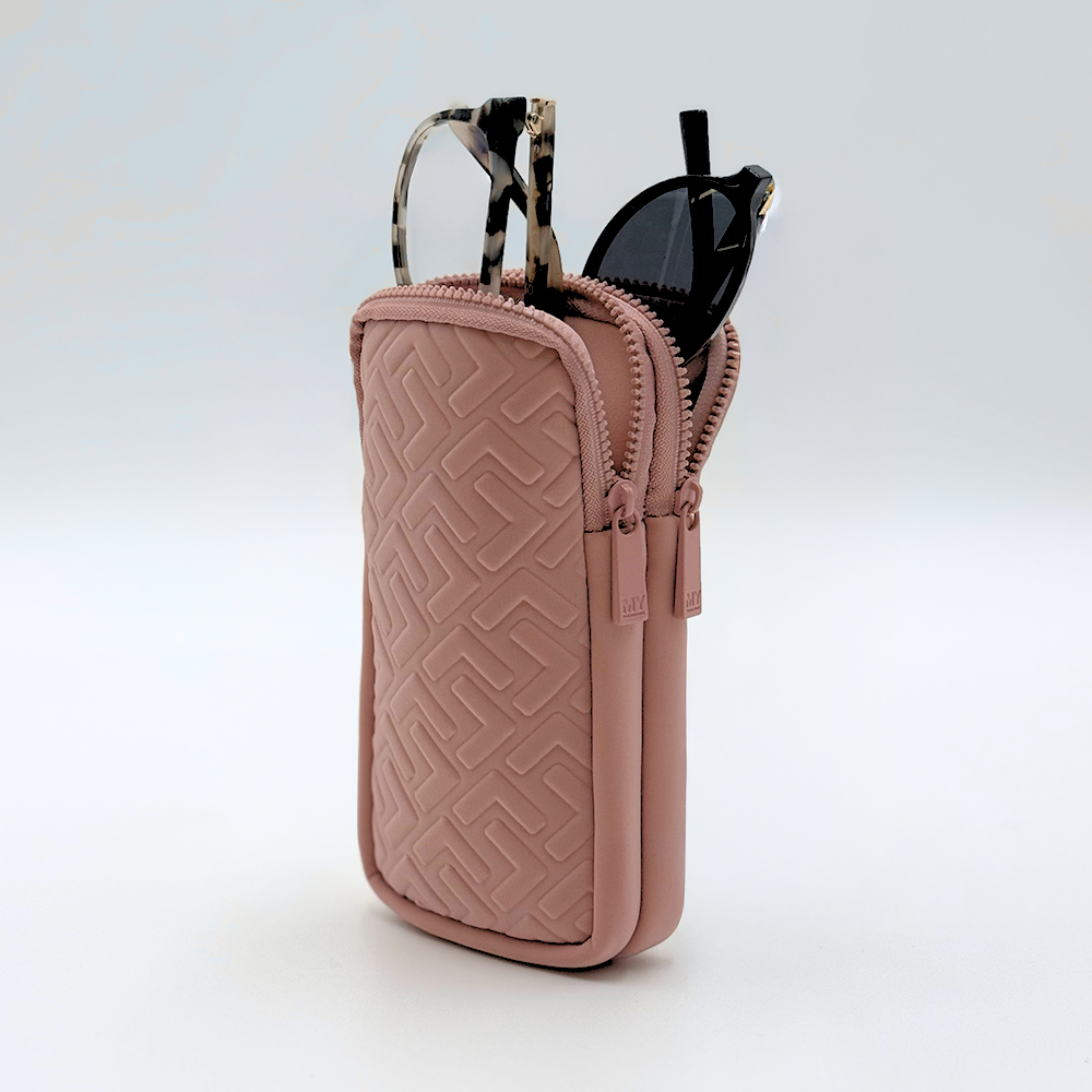 NEOPRENE DOUBLE EYE GLASS CASE WITH CARABINER - BLUSH