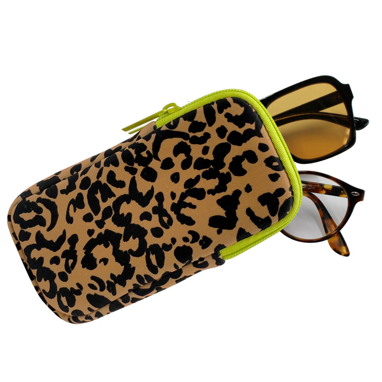 DOUBLE EYEGLASS CASE - LEOPARD LIME