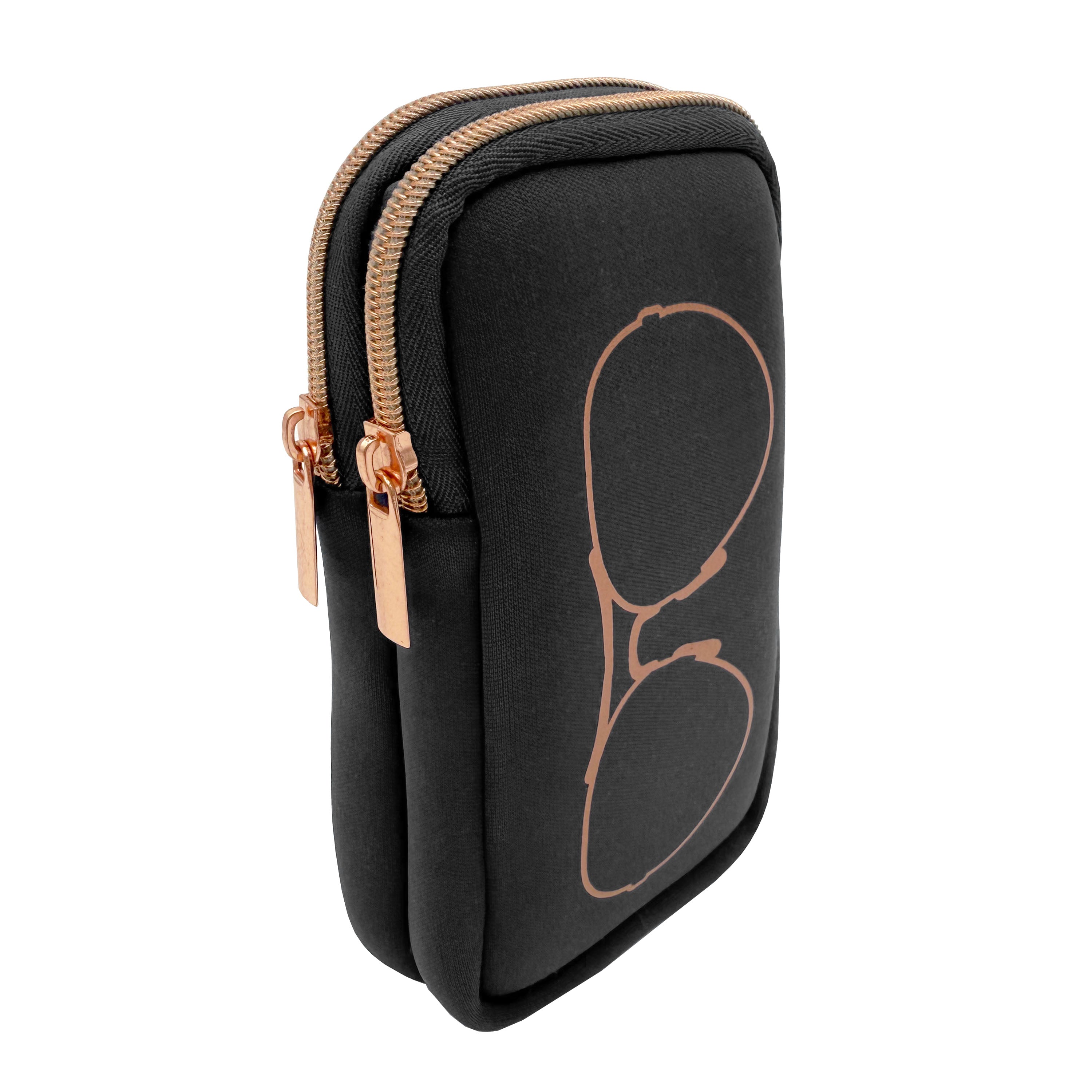 DOUBLE EYEGLASS CASE - BLACK/ROSE GOLD