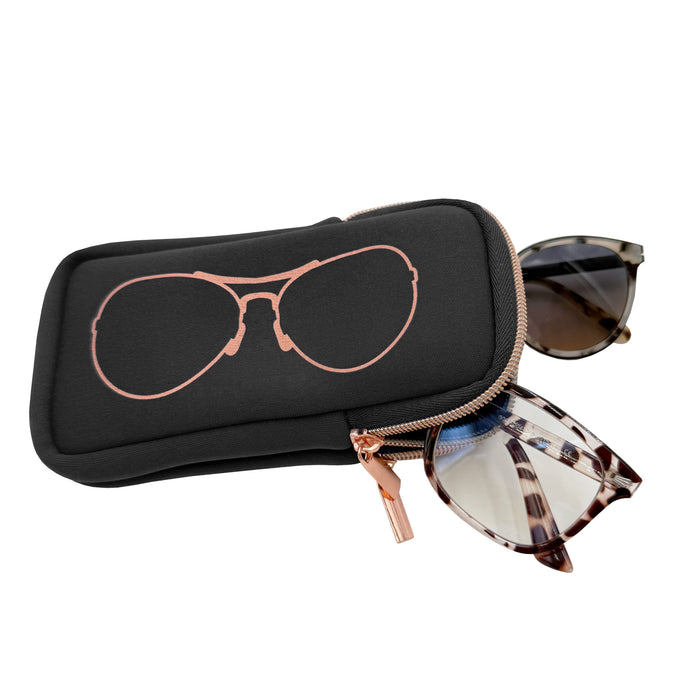 DOUBLE EYEGLASS CASE - BLACK/ROSE GOLD