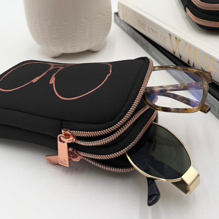 DOUBLE EYEGLASS CASE - BLACK/ROSE GOLD