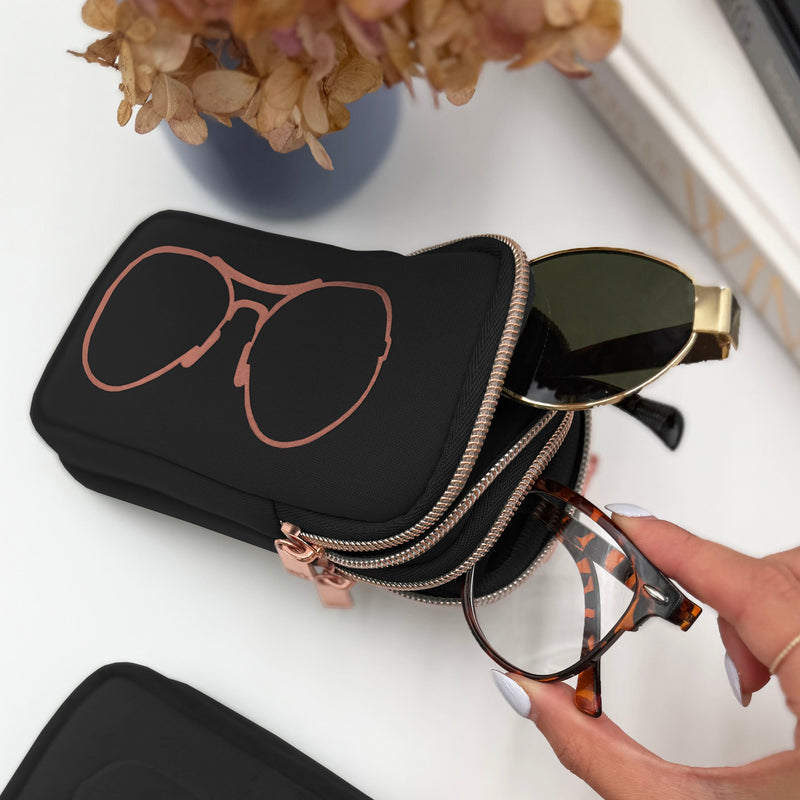 DOUBLE EYEGLASS CASE - BLACK/ROSE GOLD
