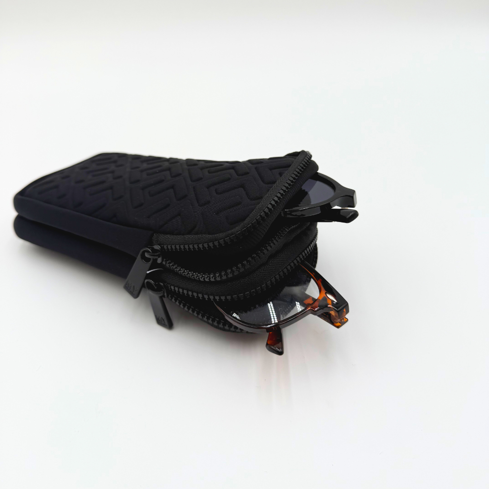 NEOPRENE DOUBLE EYE GLASS CASE WITH CARABINER - BLACK